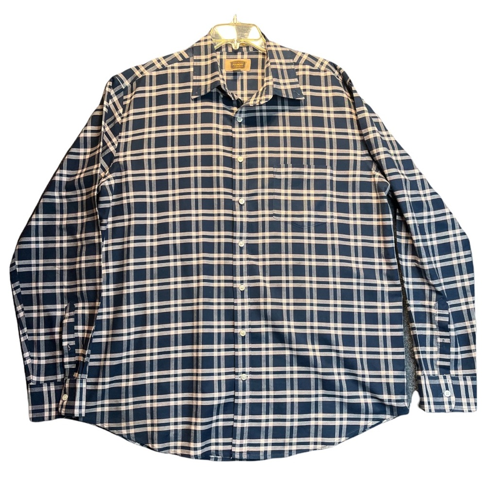 The Foundry Supply Co Men's XLT Blue Plaid Stripe Long Sleeve Button Down Shirt